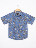 Encrypted Boys Periwinkle Blue "Tropical Hibiscus & Fern" Short Sleeve Button-Down - Size Estimated Age 12 AB1