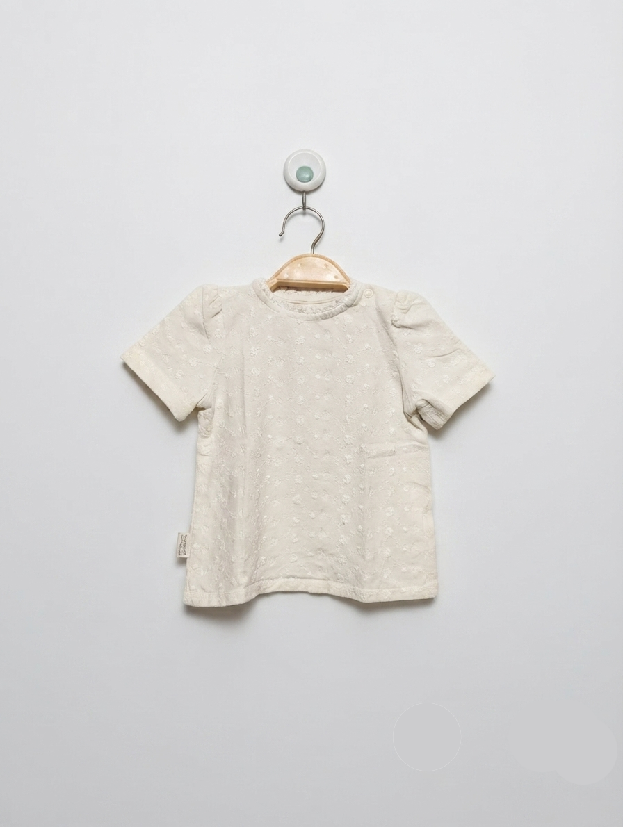 C&A Baby Girls Off-White Embroidered Short Sleeve Tee - Size Estimated Age 9-12 Months AB2