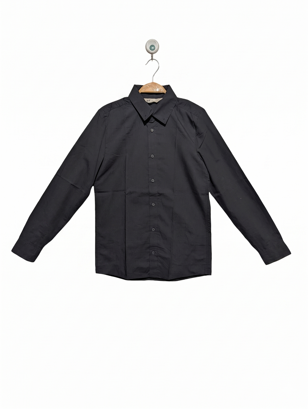 H&M Boys Classic Charcoal Black Long Sleeve Button-Down Shirt - Size Estimated Age 12-13 Years AB1