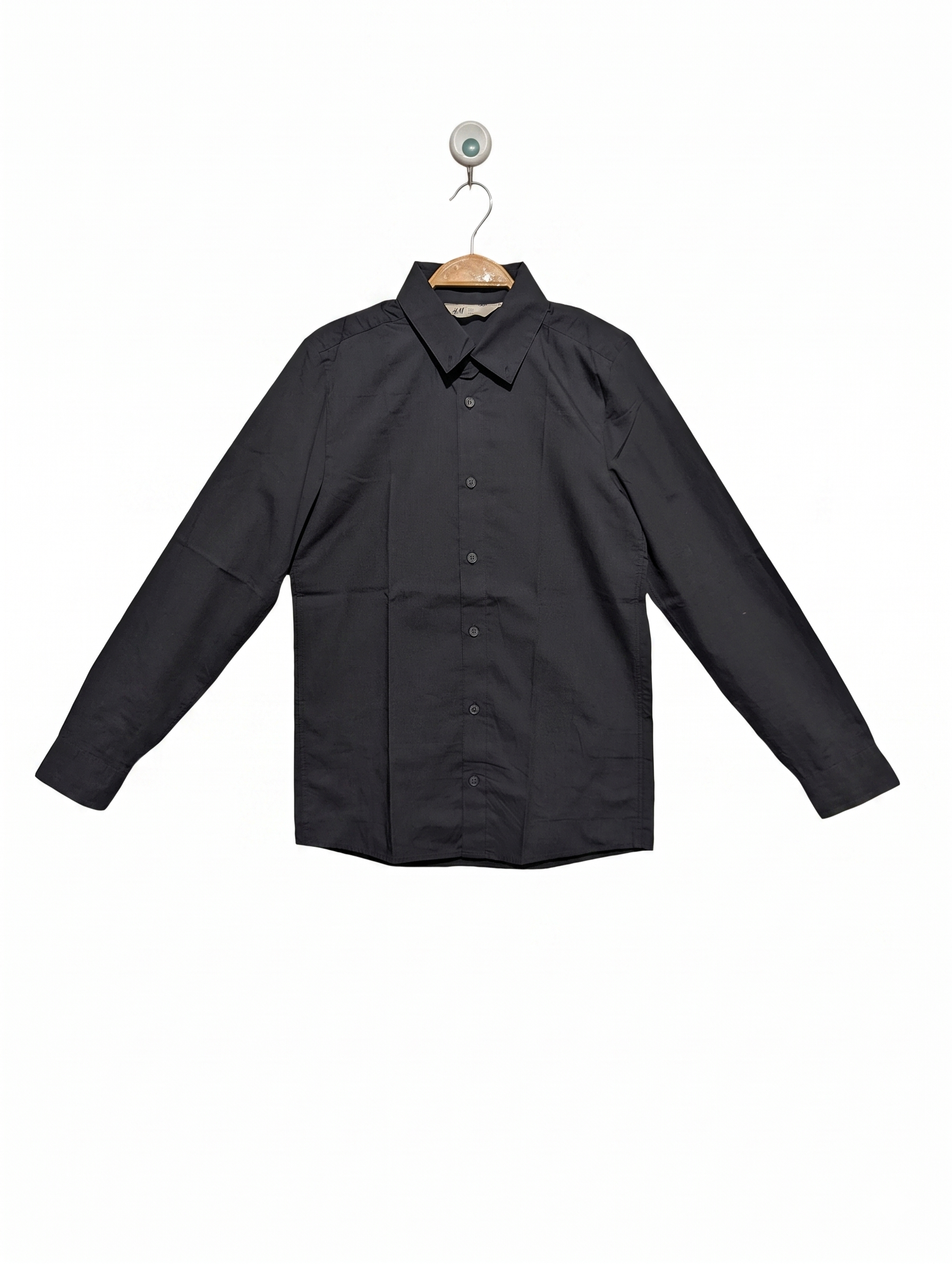 H&M Boys Classic Charcoal Black Long Sleeve Button-Down Shirt - Size Estimated Age 12-13 Years AB1