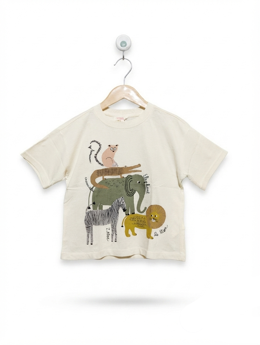 Du Pareil au Même Boys Off-White "Safari Animals" Graphic Tee - Size Estimated Age 4 Years AB2