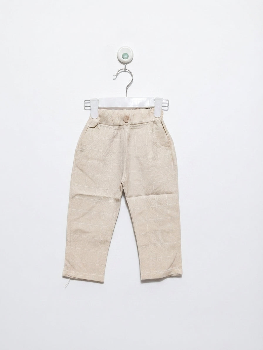Little Sparks Boys Beige Check Casual Trousers - Size Estimated Age 1-2 Years AB2
