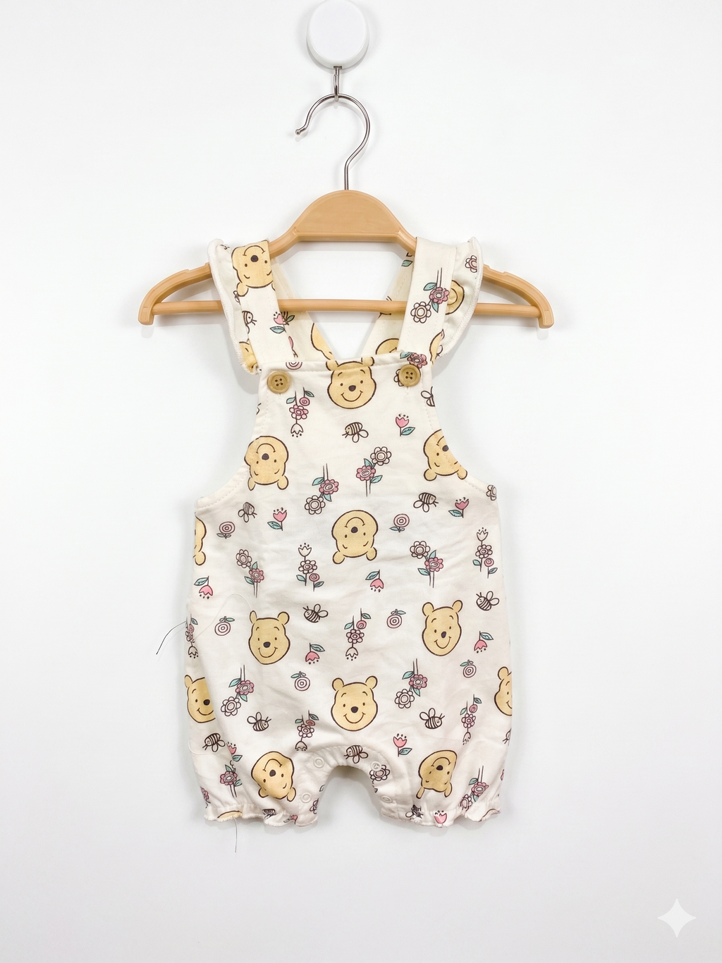 Disney Baby Winnie the Pooh Floral Overalls - Cream Ruffle Romper - Size 3/6M AB1