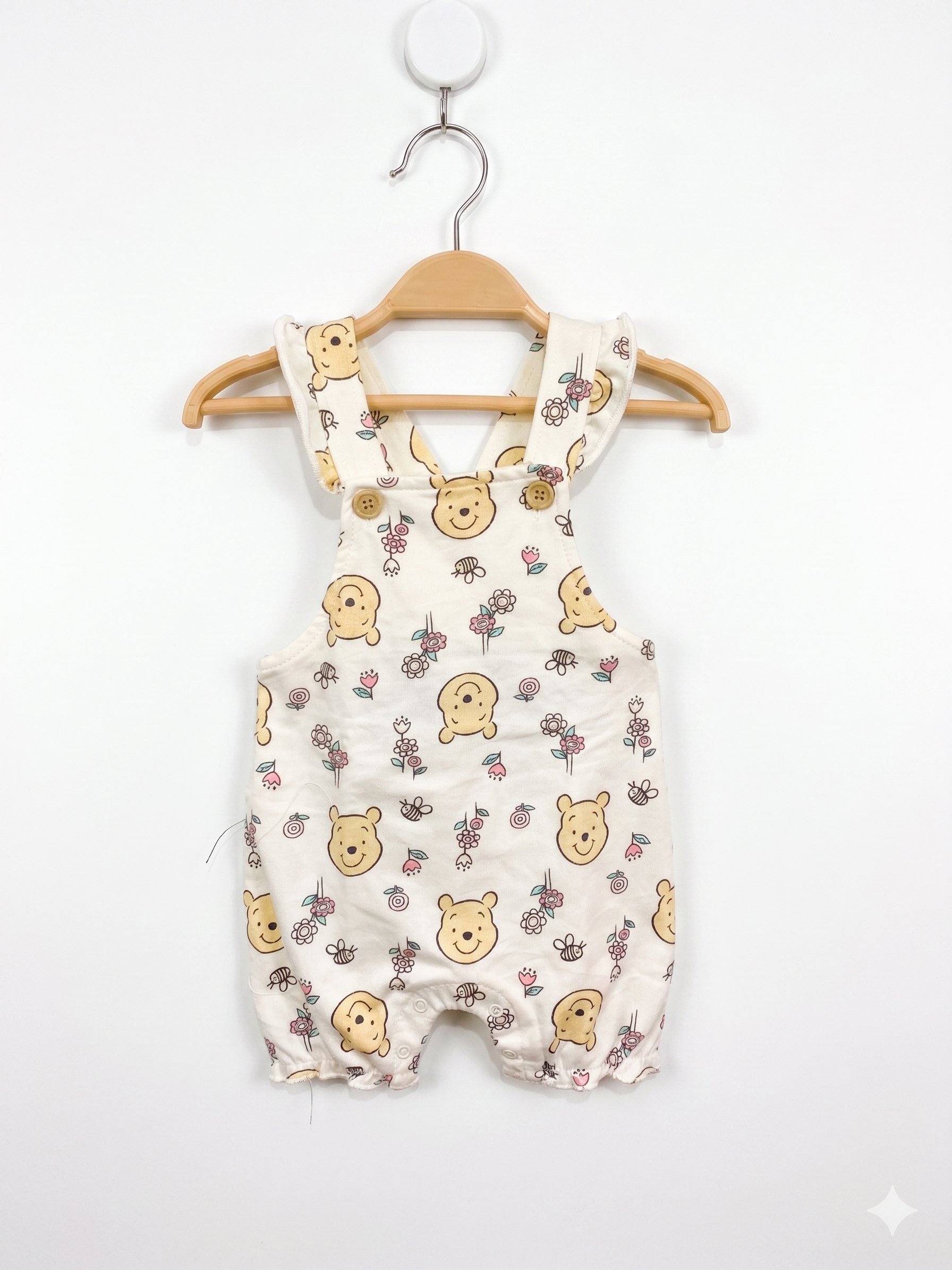 Disney Baby Winnie the Pooh Floral Overalls - Cream Ruffle Romper - Size 3/6M AB1