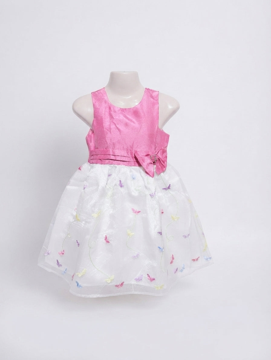 Blueberry Boulevard Girls Hot Pink & White "Butterfly Embroidery" Party Dress - Size Estimated Age 7 Years AB2