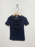 F&F Girls' Black Ribbed Henley Short Sleeve Top - Size 6-7 Yrs Estimated Age 6-7 Years AB1