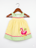 Emily Rose Baby Girls Yellow & Green Gingham Flamingo Dress - Size 12M (Estimated 1 Year Old) AB1