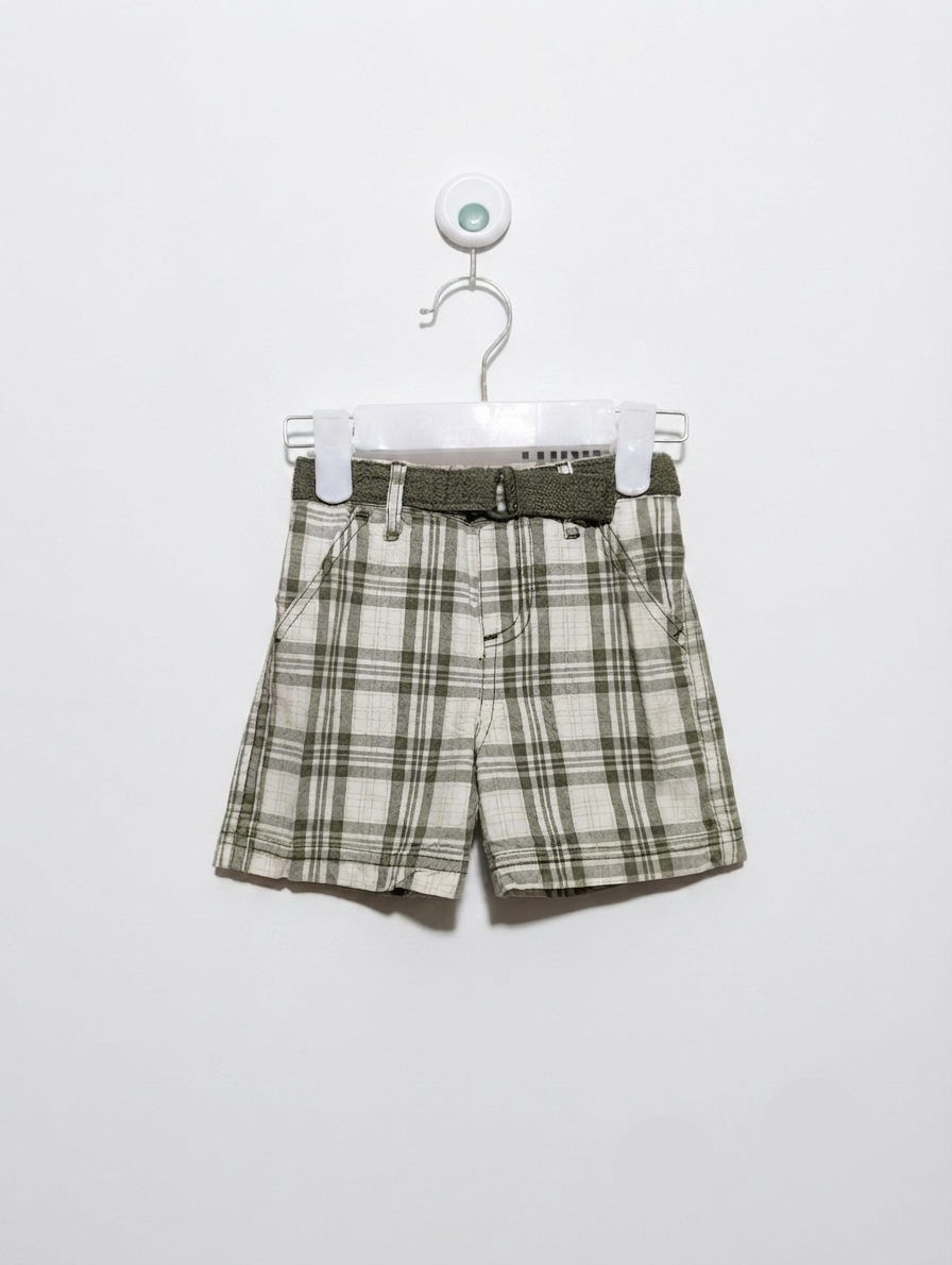 Urb Baby Boys Olive Green Plaid Casual Shorts - Size Estimated Age 9 to 12 Months AB2