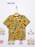 Little Kids Boys Mustard Yellow "It's Riddle Time" Pattern Tee - Size Estimated Age 8-9 Years AB2