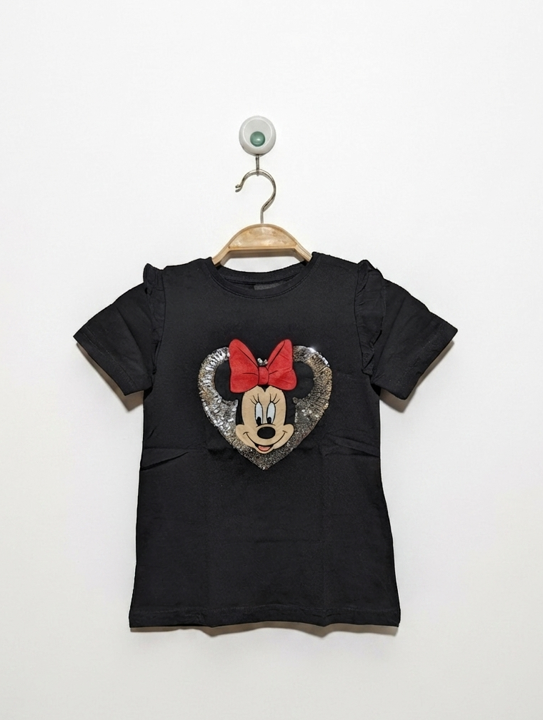 Disney Girls Black "Minnie Mouse" Sequin Graphic Tee - Size 116 (Estimated Age 5-6 Years) AB2