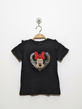 Disney Girls Black "Minnie Mouse" Sequin Graphic Tee - Size 116 (Estimated Age 5-6 Years) AB2