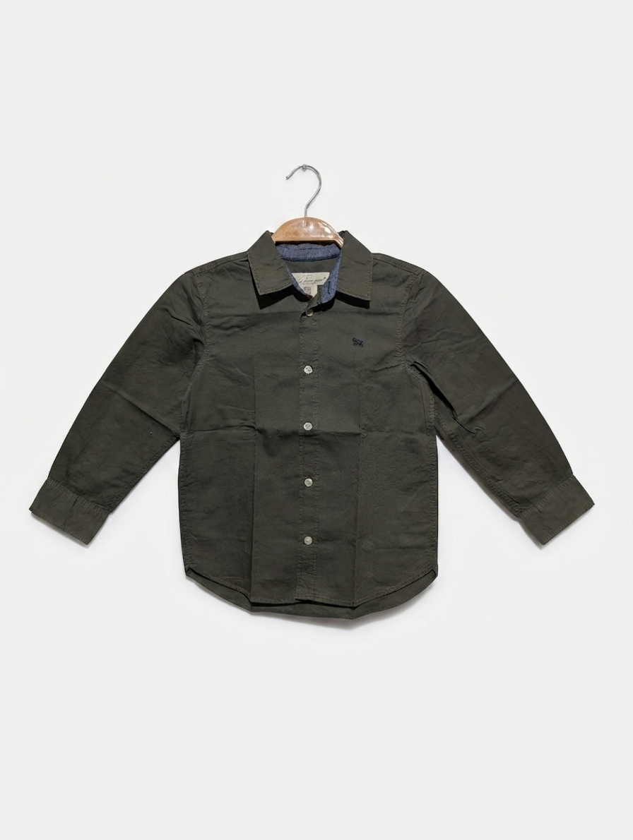 L.O.G.G. Boys Olive Green Button-Down Long Sleeve Shirt - Size 5-6 Years (Estimated Age 5-6 Years) AB2