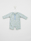 Wonder Nation Baby Girls Sage Green Floral Print Long Sleeve Rash Guard Swimsuit - Size Estimated Age 0-3 Months AB2