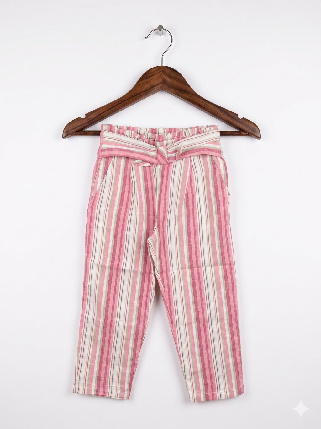 Mayoral Toddler Girls Pink & Beige Striped Linen Trousers (Estimated Age 3 Years) AB1