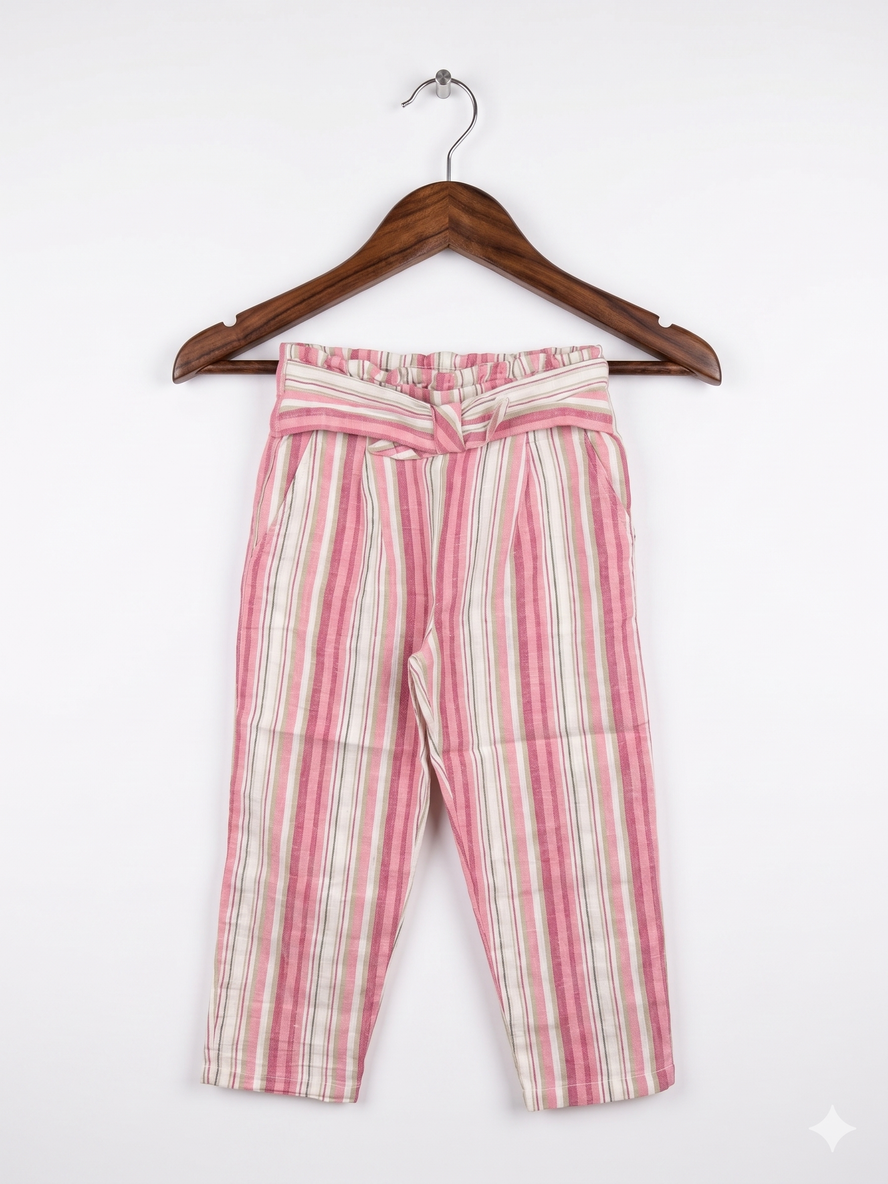 Mayoral Toddler Girls Pink & Beige Striped Linen Trousers (Estimated Age 3 Years) AB1