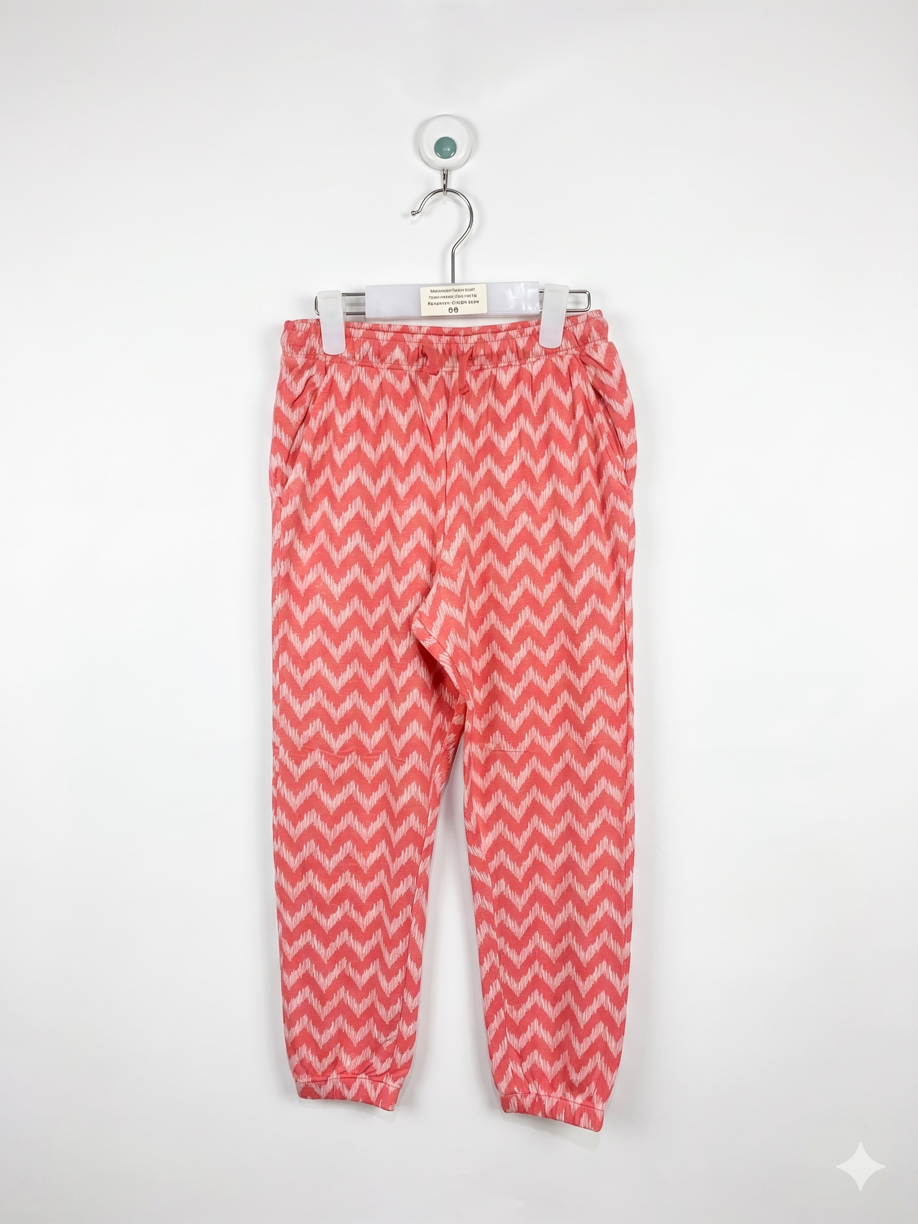 Pepperts! Kids Coral & White Chevron Print Joggers - Size Estimated Age 7-8 Years AB1