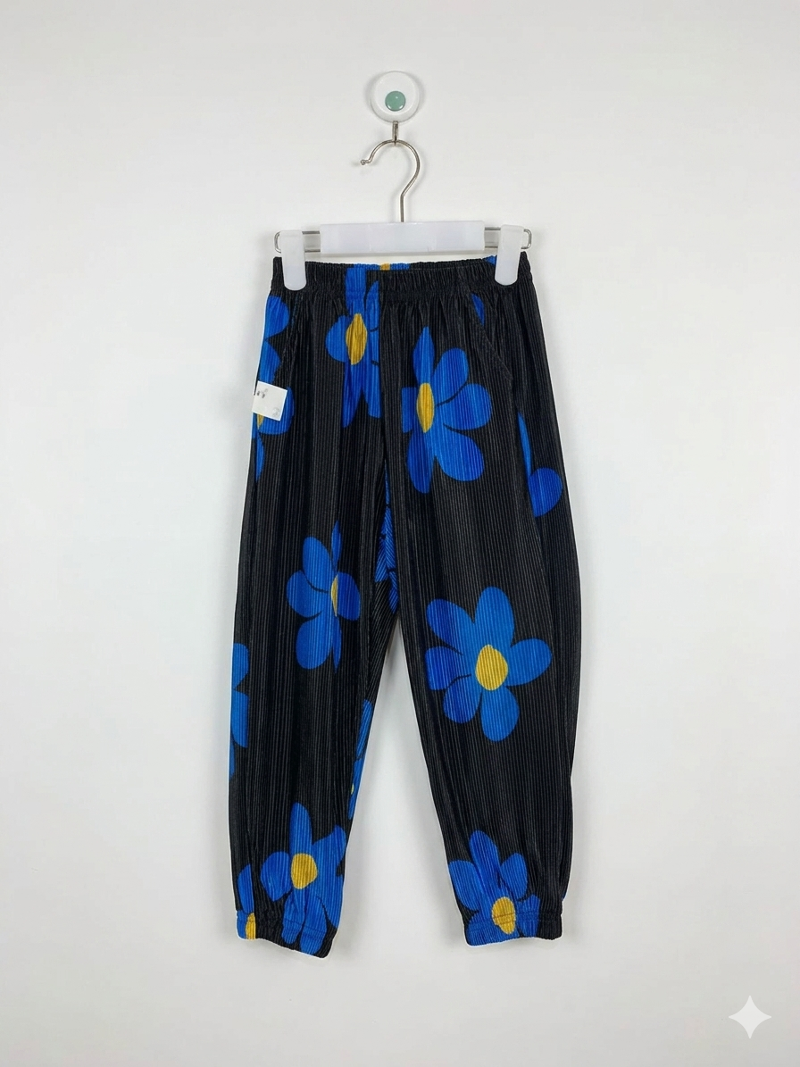Kum Baby Girls' Black Pleated Floral Joggers - Size 6 Years AB1