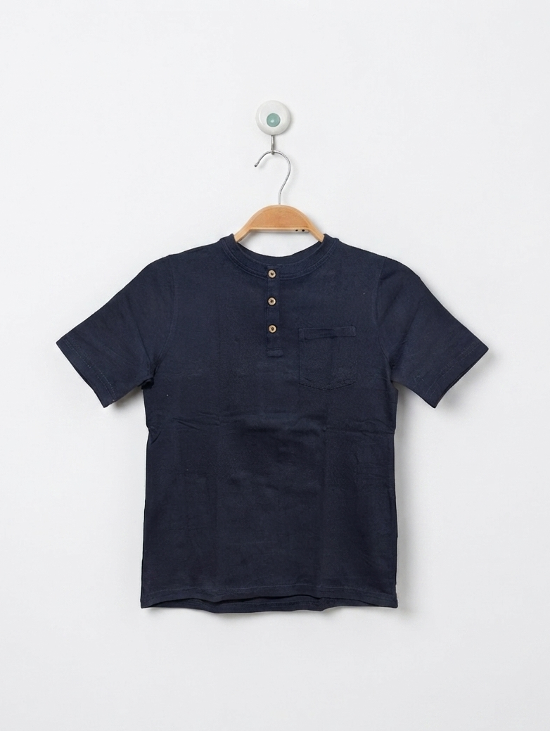 Kiabi Boys Navy Blue Henley Pocket Tee - Size 8A Estimated Age 8 Years AB2