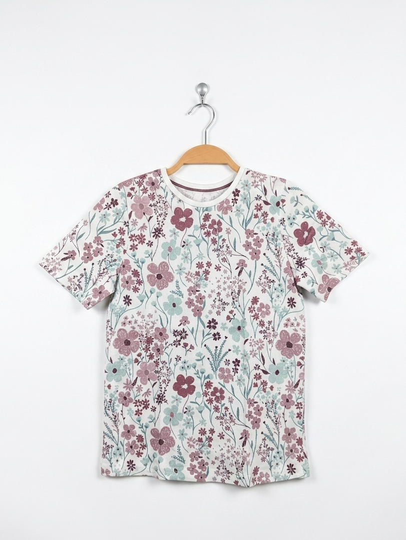 George Girls Floral Print Short Sleeve Tee - Size Estimated Age 10-11 Years AB2