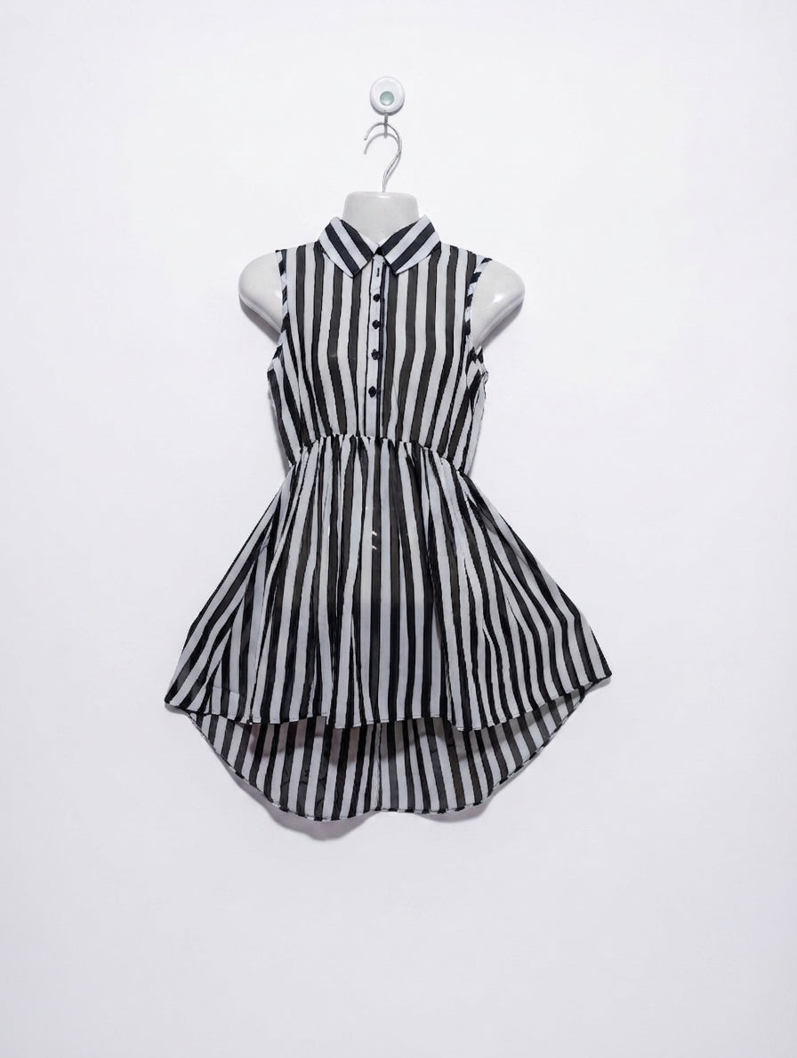 YD Girls Black & White Striped Sleeveless High-Low Dress - Size 7/8 Yrs (128 cm) Estimated Age 7-8 Years AB2