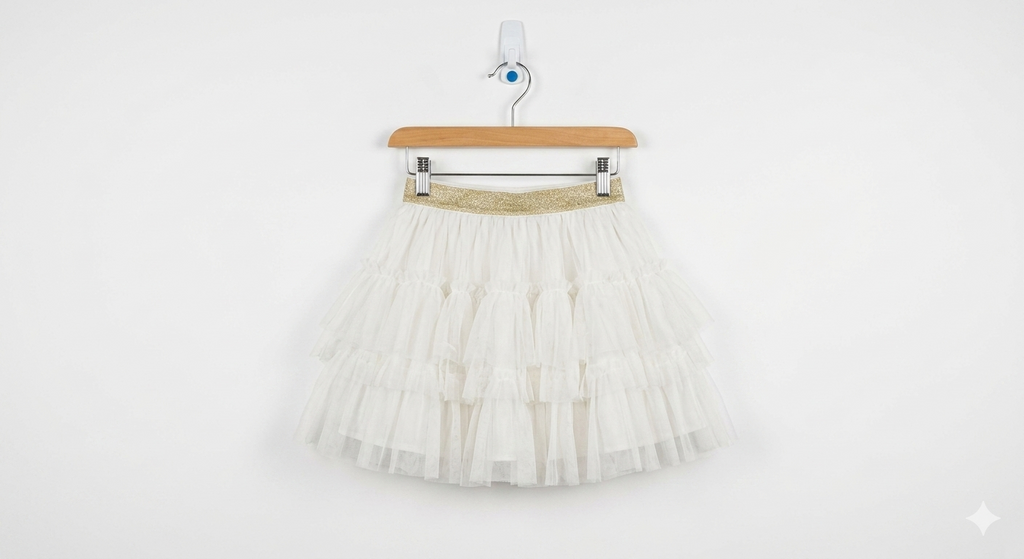 Kiabi Girls Sparkling White Multi-Tiered Tulle Tutu Skirt - Size Estimated Age 10 Years AB1