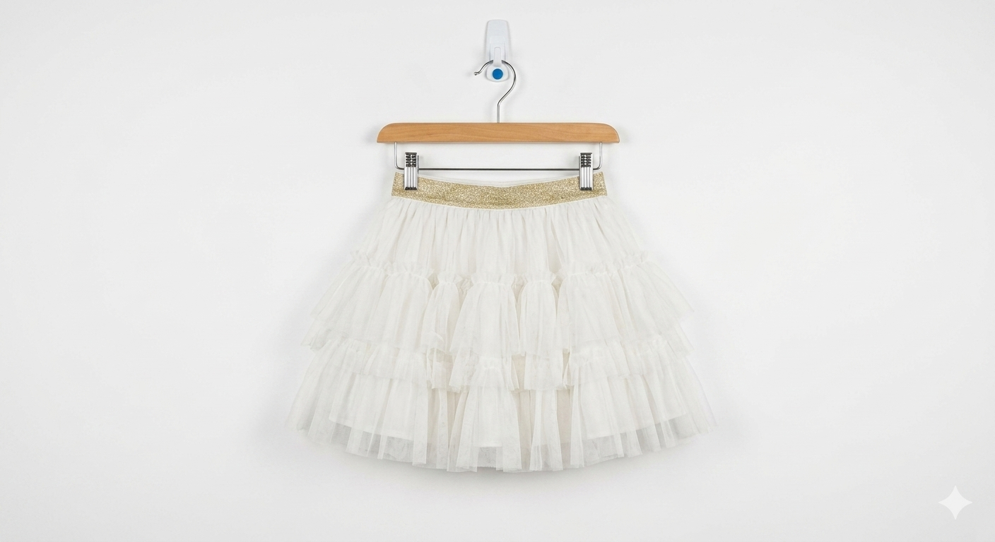 Kiabi Girls Sparkling White Multi-Tiered Tulle Tutu Skirt - Size Estimated Age 10 Years AB1