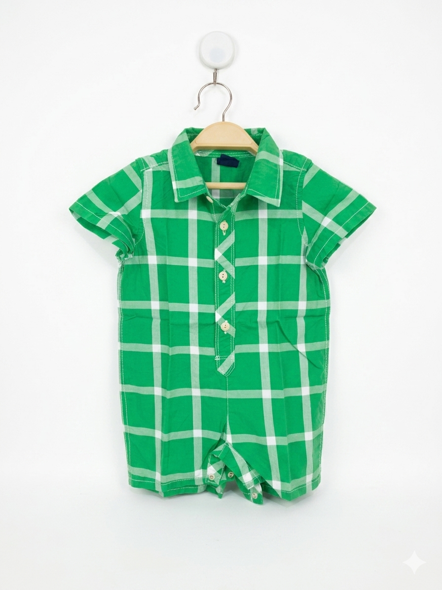 babyGap Baby Boys' Green and White Plaid Button-Front Shortall Romper (6-12 Months) AB1