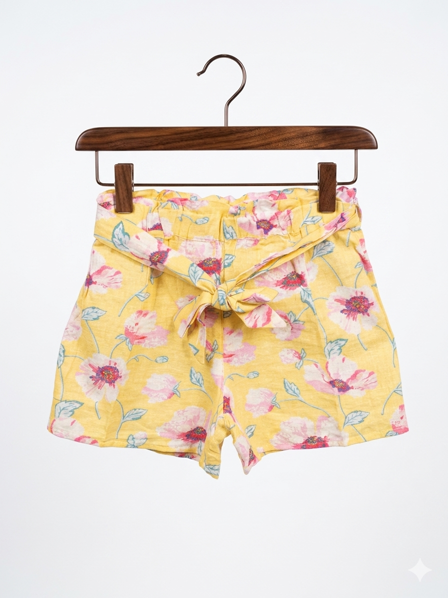 Monsoon Girls' Yellow Floral Linen-Blend Shorts - Size 5-6 Years AB1