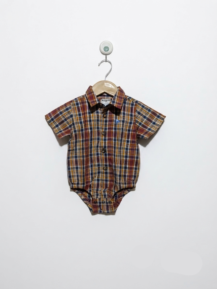 Baby B.U.M. Boys Multi-Color Plaid Short Sleeve Romper Shirt - Size Estimated Age 12 Months AB2