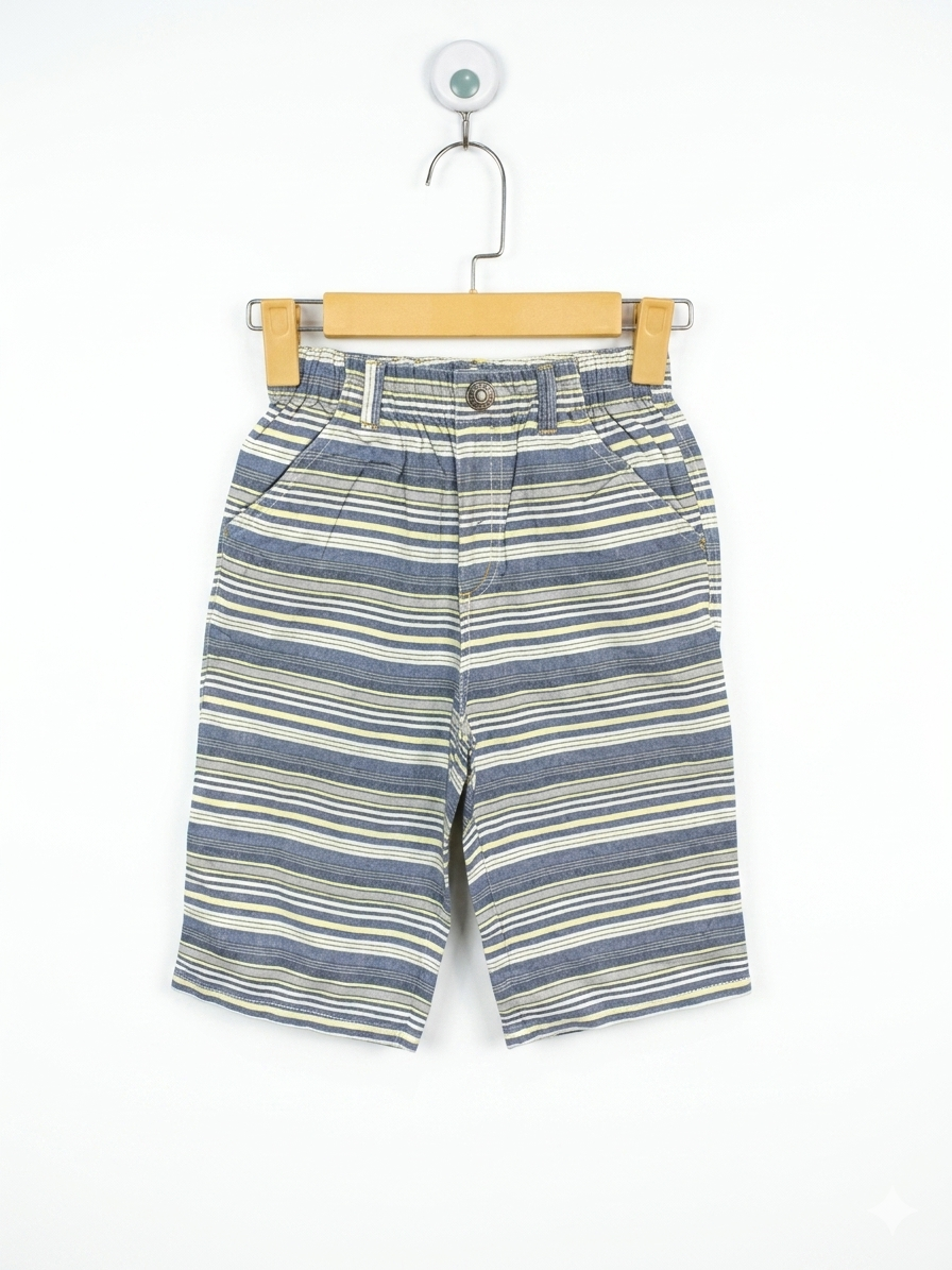 Boys Blue & White Multi-Stripe Cotton Summer Shorts - Size 150 (Estimated Age 11-12 Years) AB1
