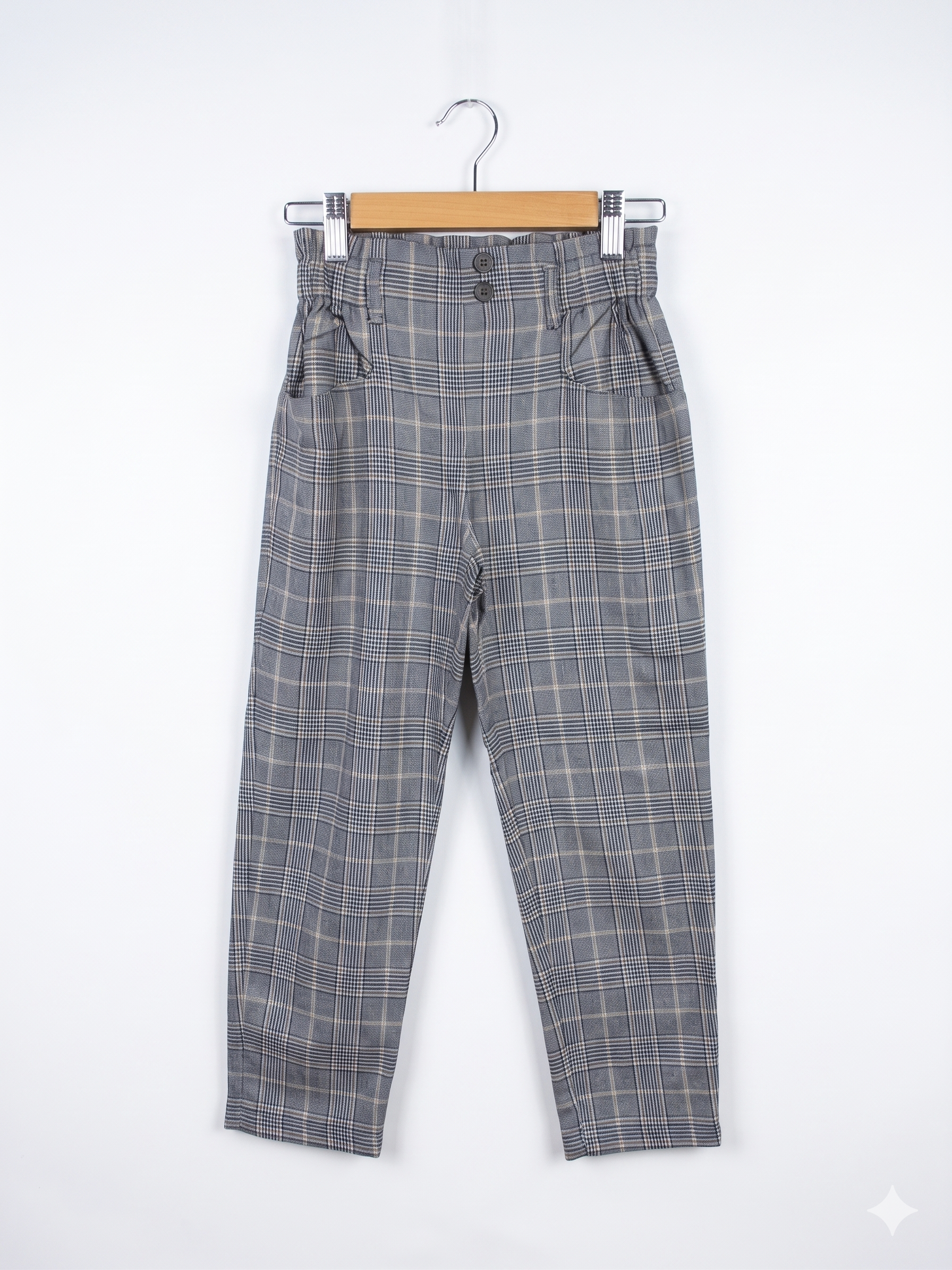 Zara Kids Girls Grey Glen Plaid Paperbag Waist Trousers - Size 11-12Y AB1