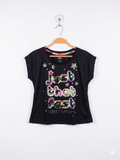 XOXO Sport Girls Black "Just That Fast" Activewear Cross-Back Tee - Size Estimated Age 10-12 Years AB1