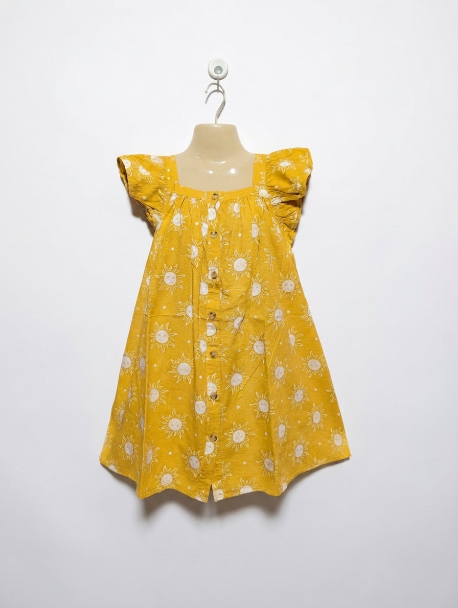 Cotton On Kids Girls Mustard Yellow Sun and Moon Print Dress - Size 9-10 Estimated Age 9-10 Years AB2