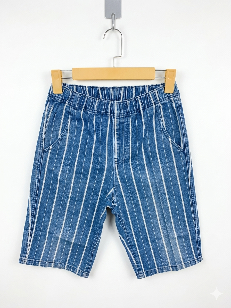 GU Kids Blue Striped Denim Bermuda Shorts - Size 150 (Estimated Age 11-12Y) AB1