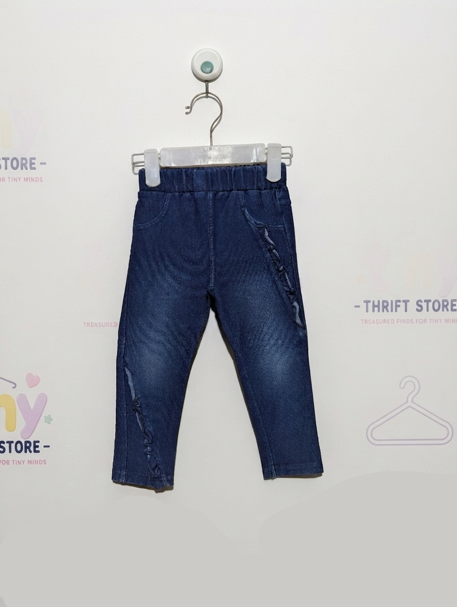Influx Girls Dark Blue Denim Ruffle Jogger Pants - Size Estimated Age 18 Months AB2