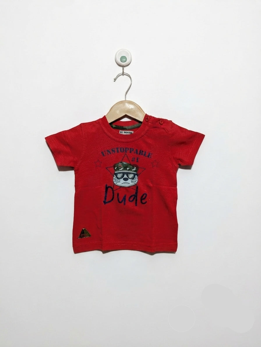 BE BOARD Boys Red "Unstoppable #1 Dude" Short Sleeve Tee - Size 12 Months Estimated Age 1 Year AB2