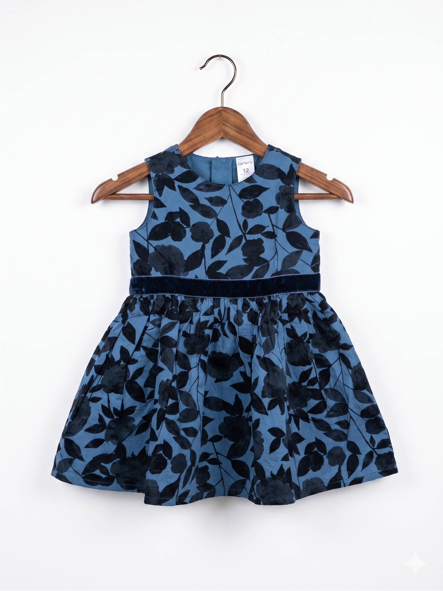 Carter's Baby Girl Blue & Black Floral Sleeveless Dress - Size 12M (Estimated for 1 Year Old) AB1