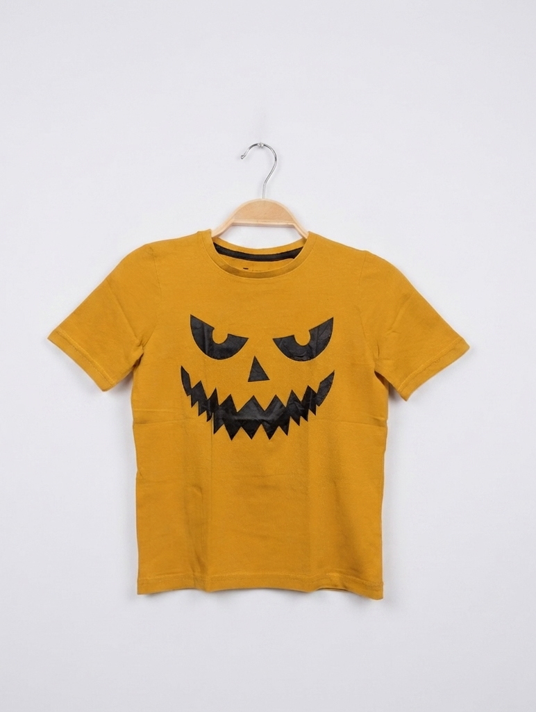 Tu Boys Mustard Yellow "Spooky Face" Graphic T-Shirt - Size 7 Years, Estimated Age 7 Years AB2