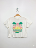M&S Originals Girls White "Destination Sunshine" Flamingo Crop Tee - Size Estimated Age 10-11 Years AB1