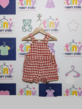 Baby Berry Baby Girls Red & White Gingham Checkered Overalls Romper - Size Estimated Age 6-12 Months AB2