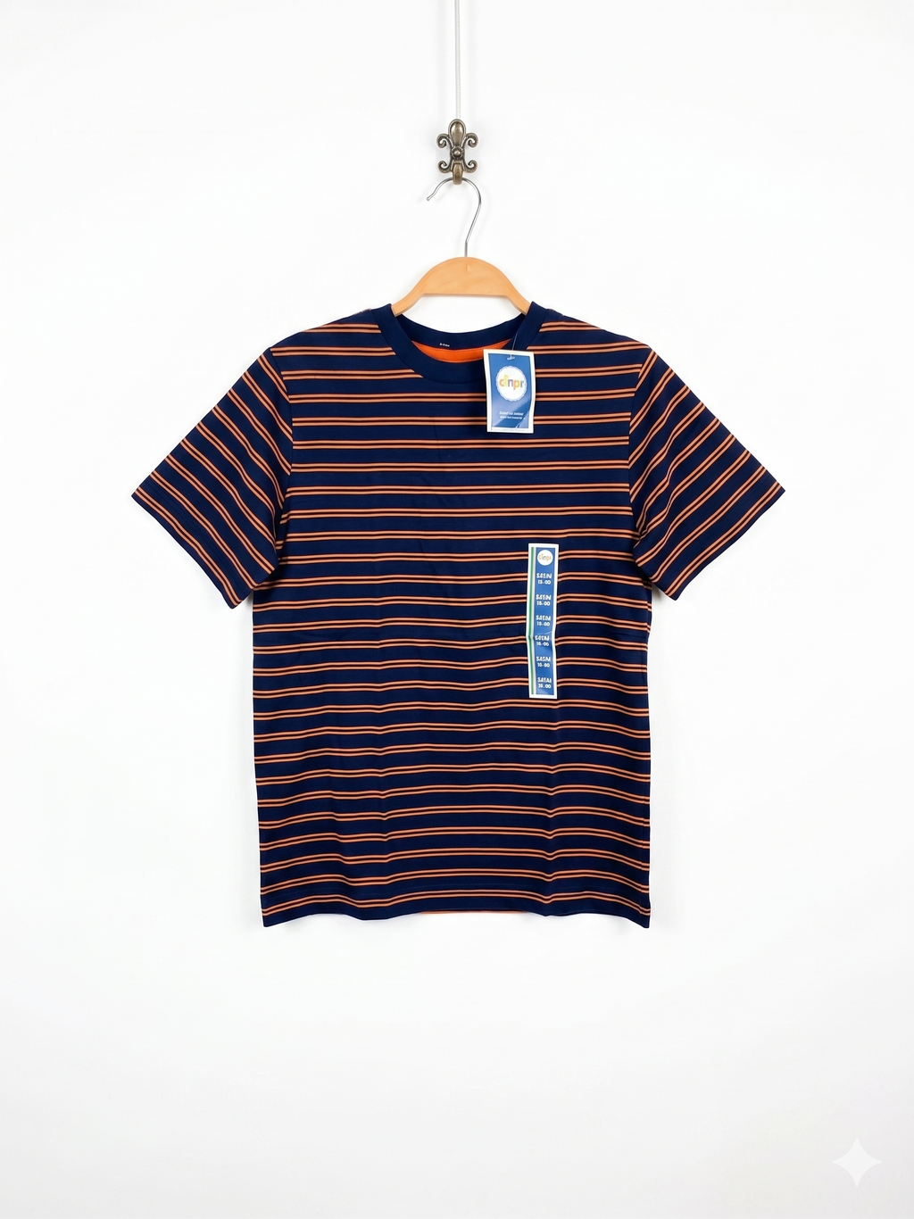 Circo Boys Navy & Orange Horizontal Striped Short Sleeve Tee - Size Estimated Age 8-10 Years AB1