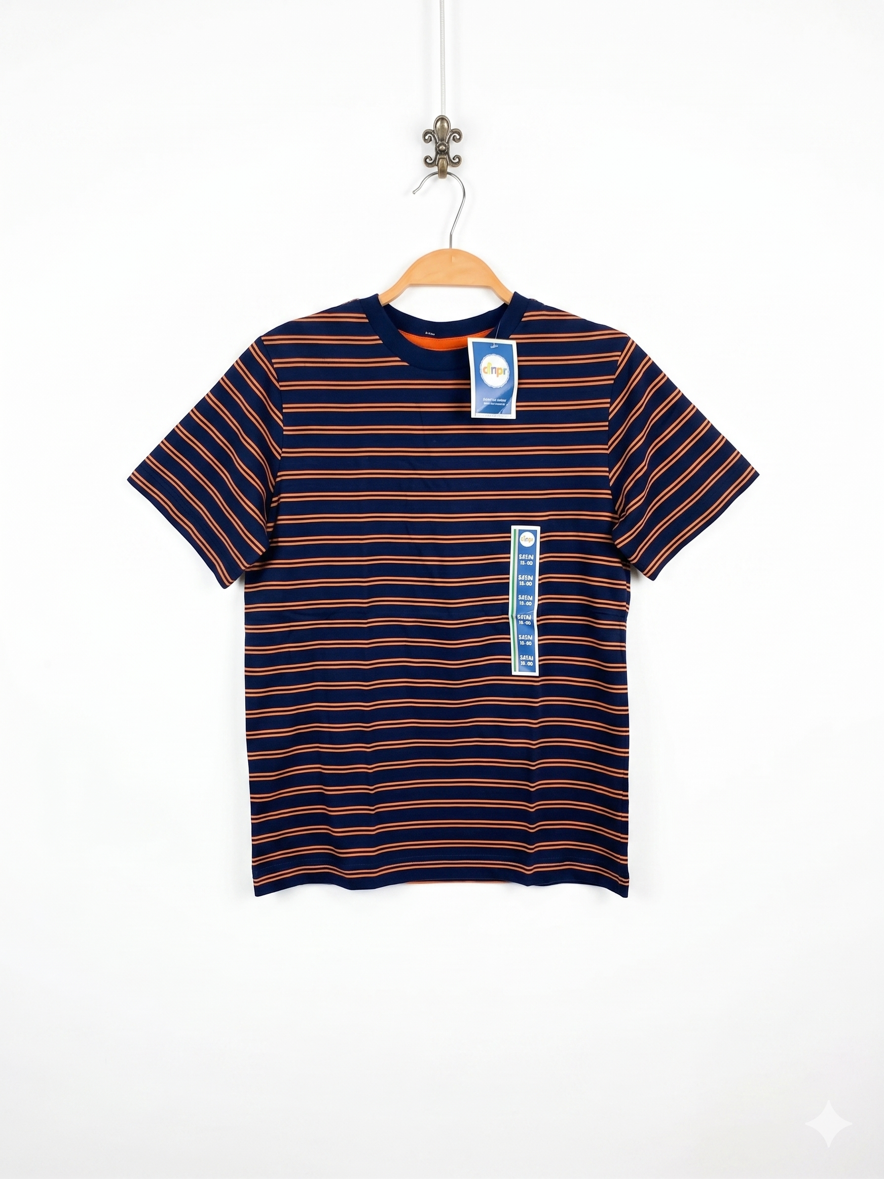 Circo Boys Navy & Orange Horizontal Striped Short Sleeve Tee - Size Estimated Age 8-10 Years AB1