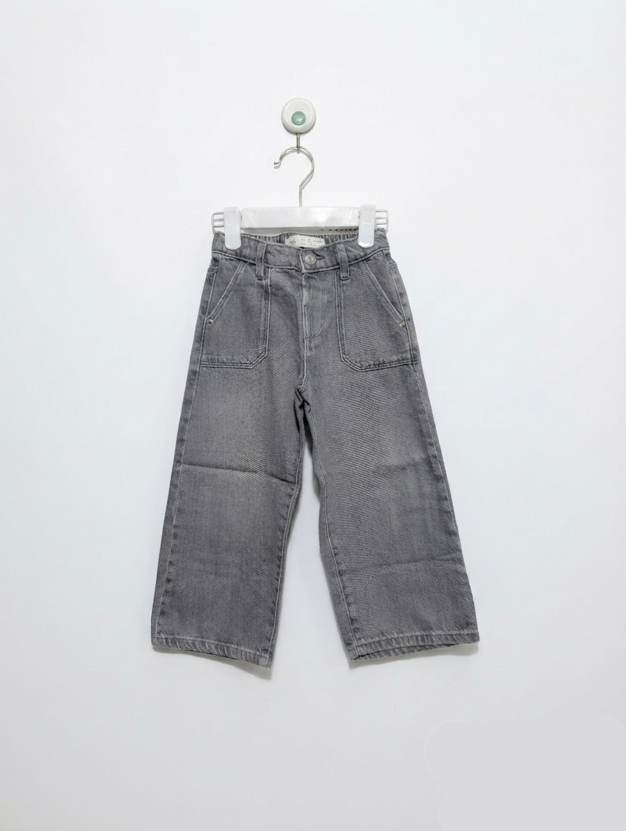 ZARA Kids Girls Grey Acid Wash Wide-Leg Denim Jeans - Size 4 Years (104 cm) Estimated Age 4Y AB2