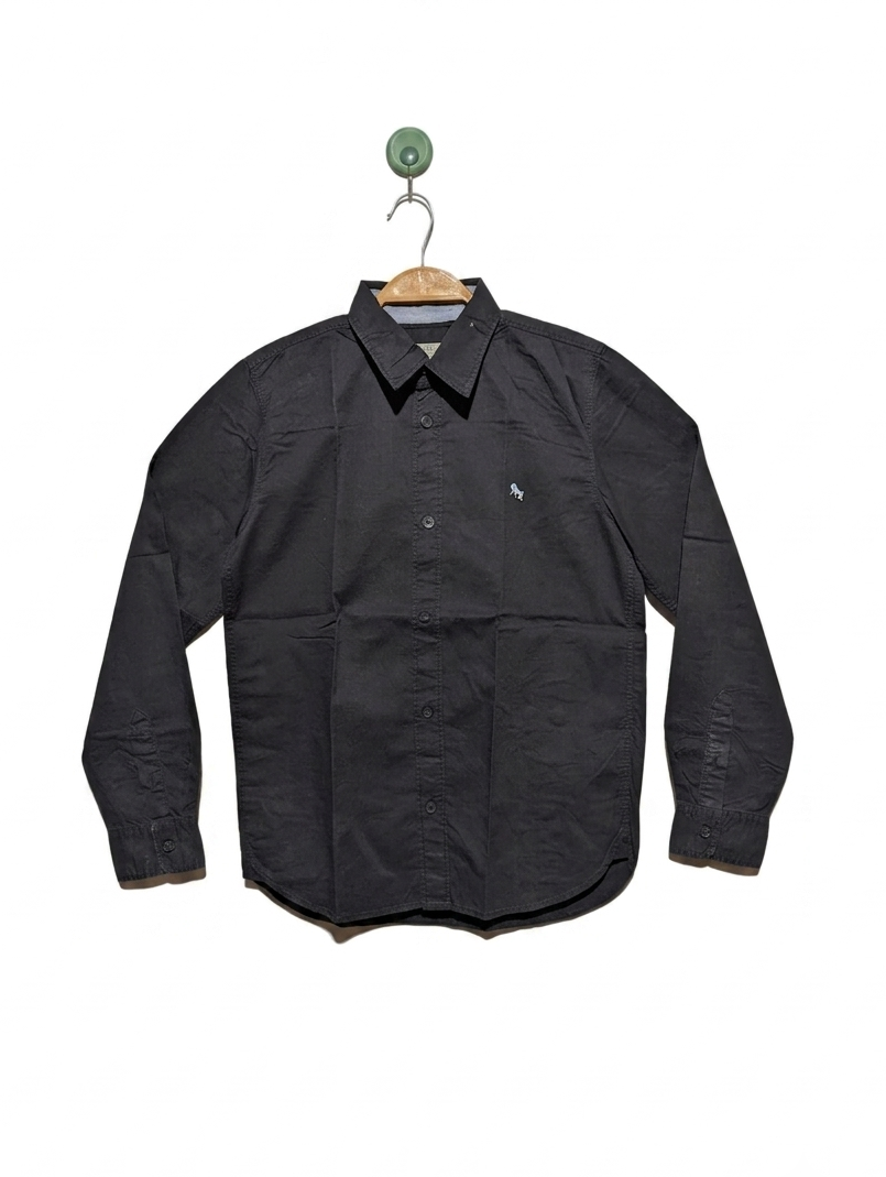 L.O.G.G. Boys Solid Black Long Sleeve Button-Down Shirt - Size 11-12 Years Estimated Age 11-12 Years AB2