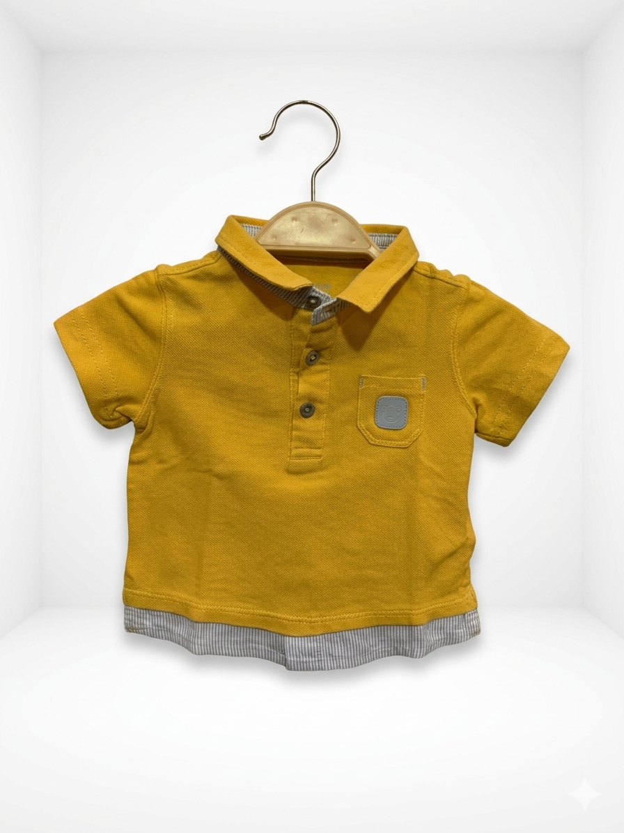 Obaïbi Baby Boy Mustard Pique Polo with Layered Trim - Size 3 Months AB1