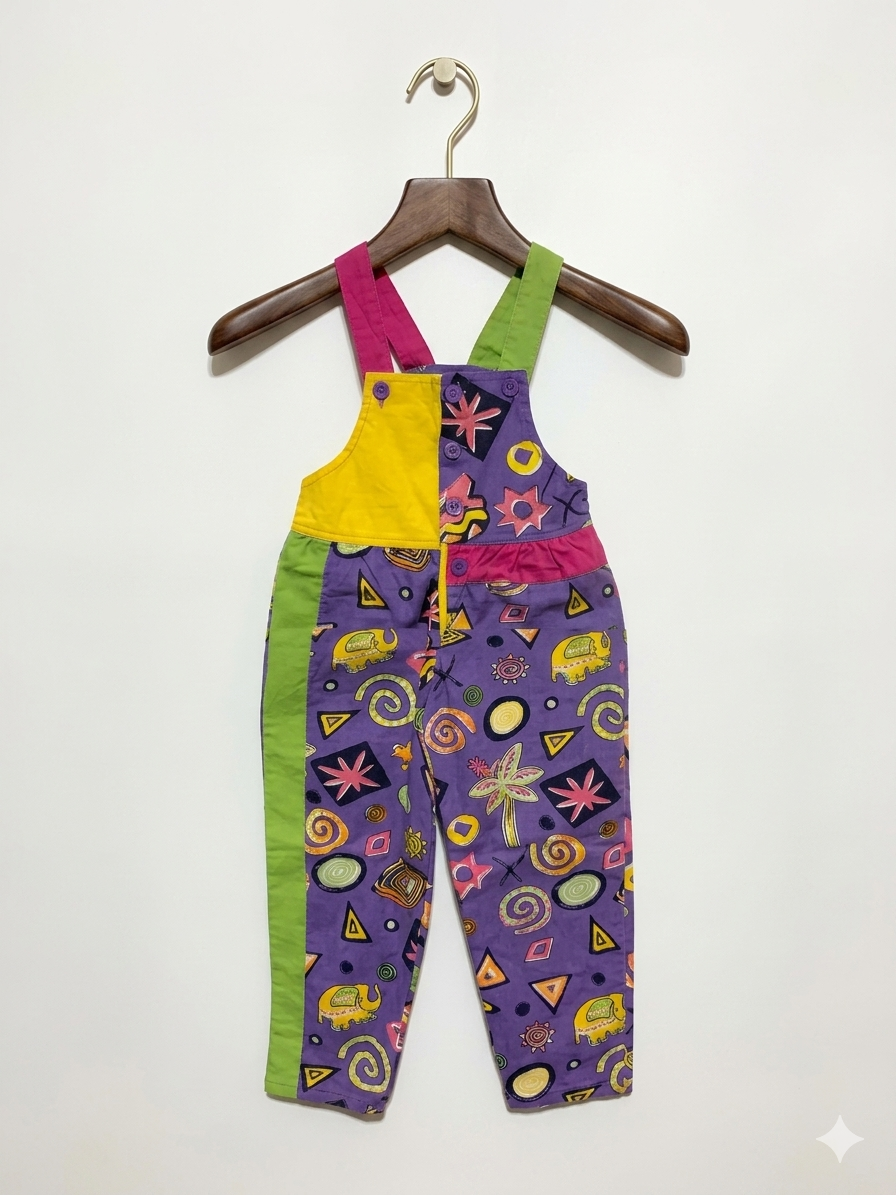 Schlingel Kids Vintage Multi-Color Abstract Print Overalls - Size 4-5 Years AB1