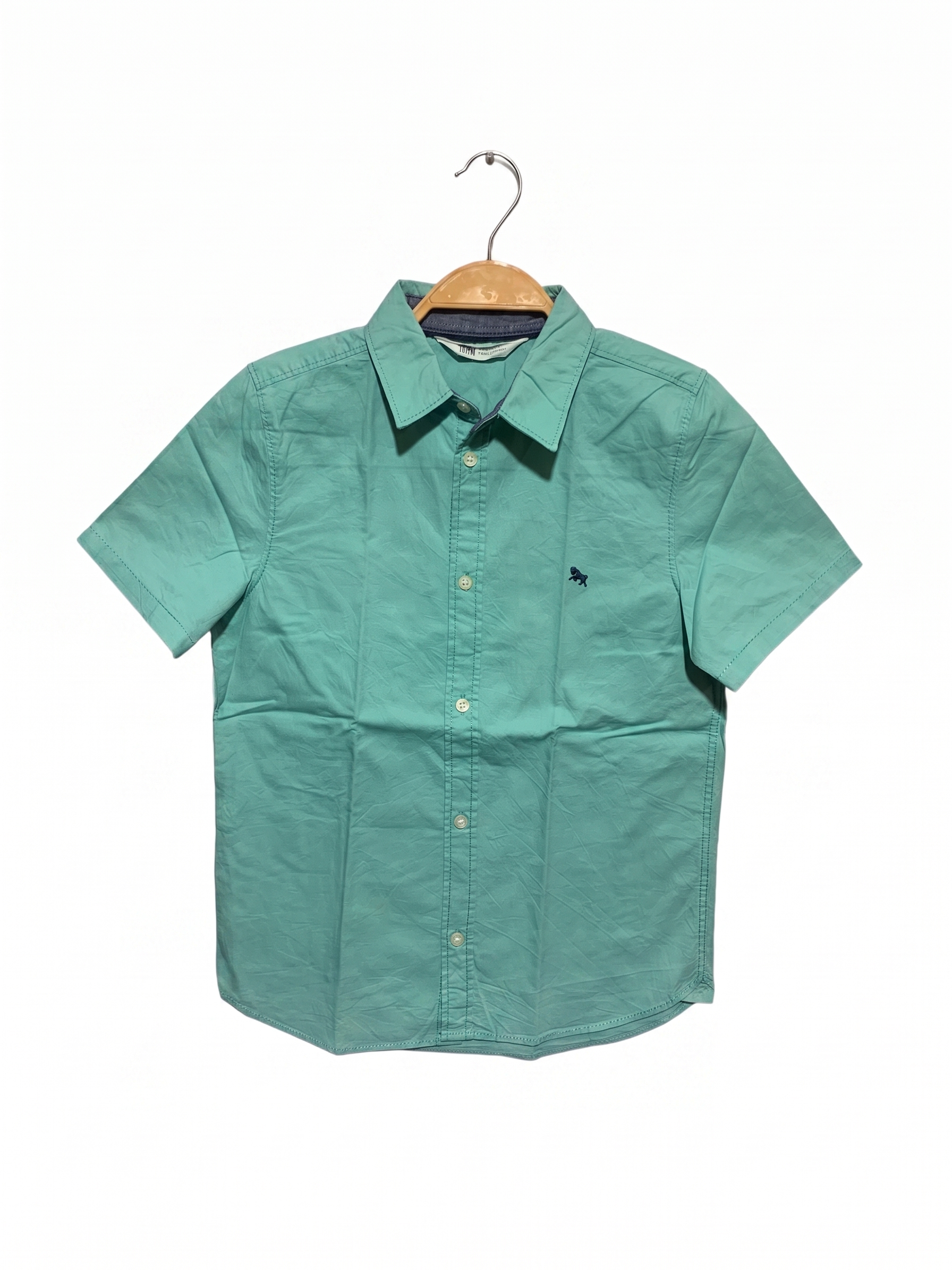 H&M Boys Mint Green Short Sleeve Oxford Shirt with Lion Embroidery - Size Estimated Age 9-10 Years AB1
