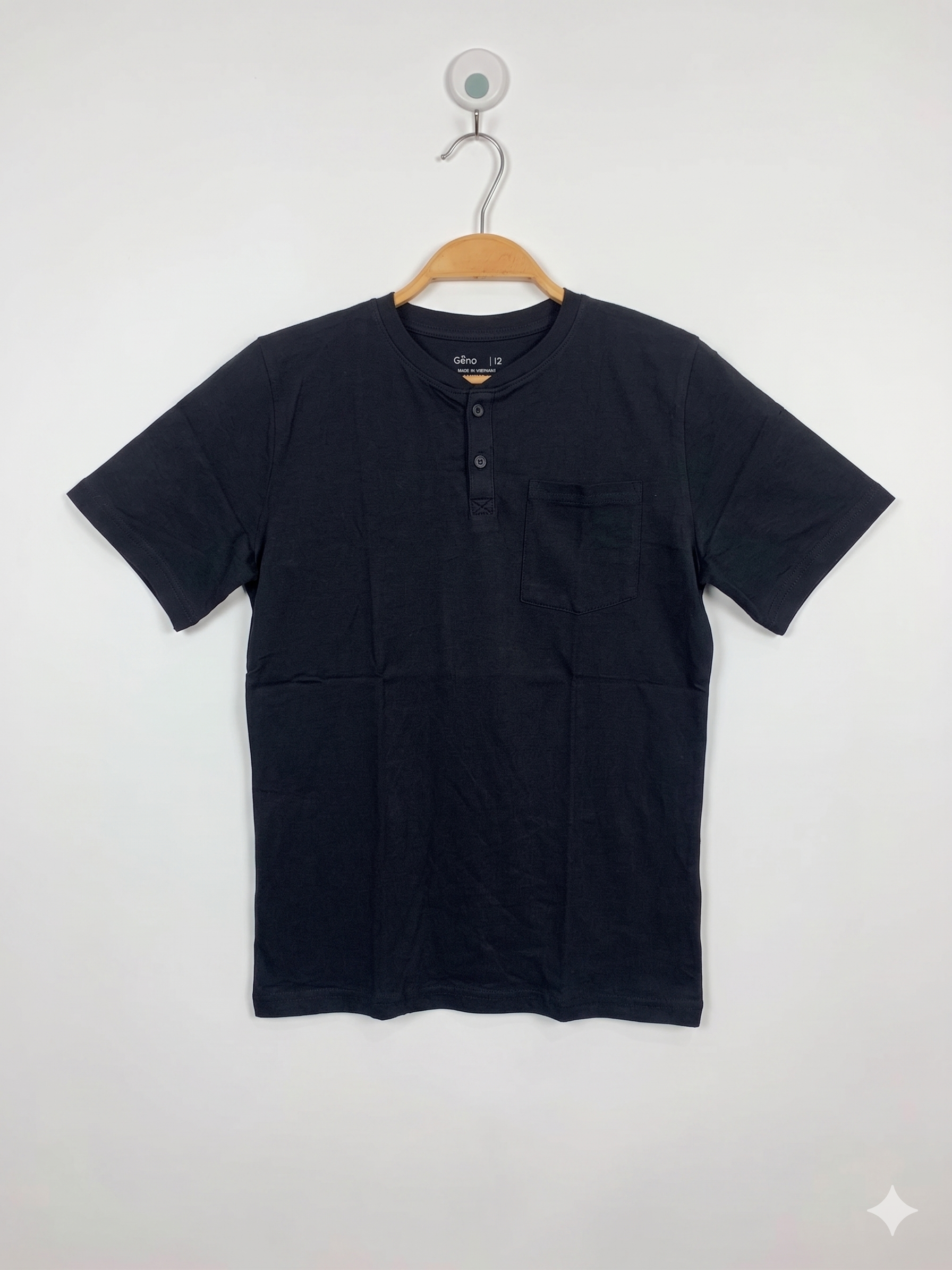 Gémo Boys Charcoal Grey Short Sleeve Henley Tee with Pocket - Size Estimated Age 12 Years AB1