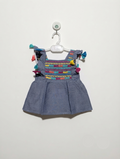 Cat & Jack Girls Blue Chambray Embroidered Tassel Peplum Top - Size Estimated Age 18 Months AB2