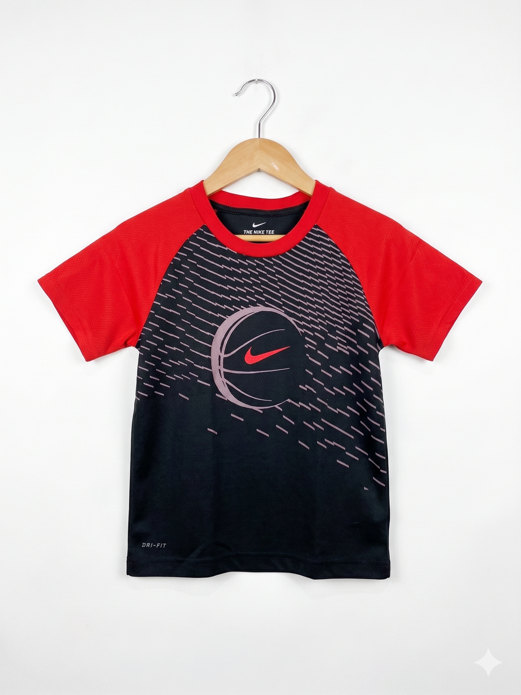 Nike Boys Dri-FIT Black & Red "Basketball Swoosh" Training Tee - Size 6-7Y (116-122CM) AB1